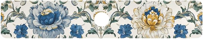 Kitchen Sink Splash Guard 1 PC 30 Inch Sink Faucet Mat Splash Guard for Bathroom Countertop Water Absorbent Foldable Cuttable Soft Washable Royal Floral Blue and Yellow Tile