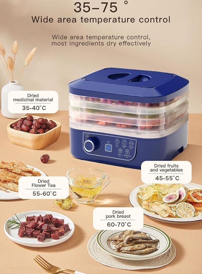 2026 New Food Dehydrator Dryer Machine with 5 Trays for Home, Digital Adjustable Timer & Temperature Control, Ideal for Fruits, Meat, Vegetables, Candy & Snacks (Blue)