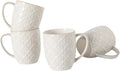 16OZ Ceramic Embossed Coffee Mugs Set, Large White Coffee Cups with Handles, Porcelain Mug Sets with Patterns for Milk, Tea, Latte, Cocoa, Mocha, Cappuccino, Dishwasher Safe, Cups Set Gift (4PCS)