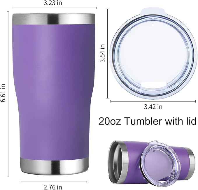 DOMICARE 20oz Tumbler with Lid Stainless Steel Tumblers Bulk, Double Wall Vacuum Insulated Coffee Travel Mug Powder Coated Tumbler, 8 Count (Pack of 1) Purple