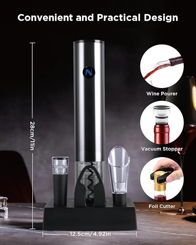 Newise Rechargeable Electric Wine Opener with Charging Base, Aerator Pourer, Vacuum Stoppers & Foil Cutter, Luxury Mothers Day for Mom