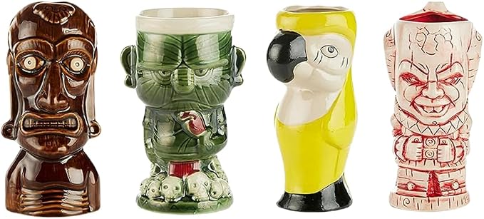 LEMONSODA Ceramic Hawaiian Tiki Glasses (Luau, Set of 4)