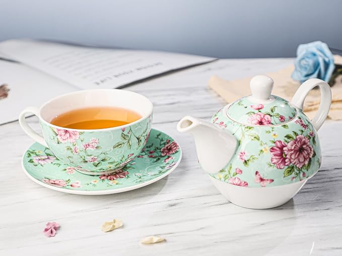 Tea Cup Set Ceramic Including 1 Teapot with lid 1 Tea Cup with 1 Sauser (G1)