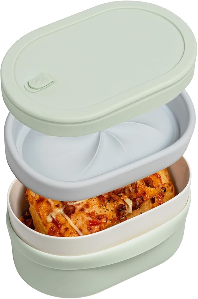 Ceramic Bento Lunch Box with Silicone Lid & Compartment Divider for Adults, Reusable Airtight Meal Prep Food Storage, Sandwich, Snack, Salad Container, Microwave Oven Safe (Mint, 30.4 Oz)