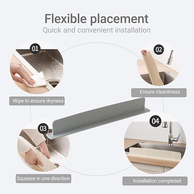 Silicone Splash Guard for Kitchen Sink & Bathroom - 19" Wide Water Baffle with Suction Cups | Faucet & Countertop Protection (Beige)