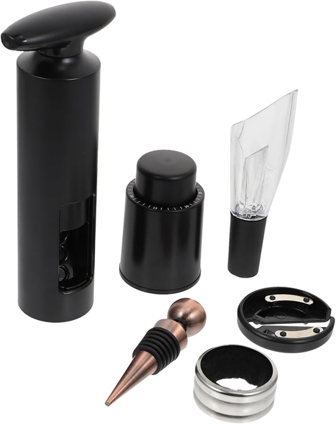 6-Piece Wine Opener Set Vacuum Wine Bottle Stopper and Pourer Sturdy Stainless Steel for Home and Parties