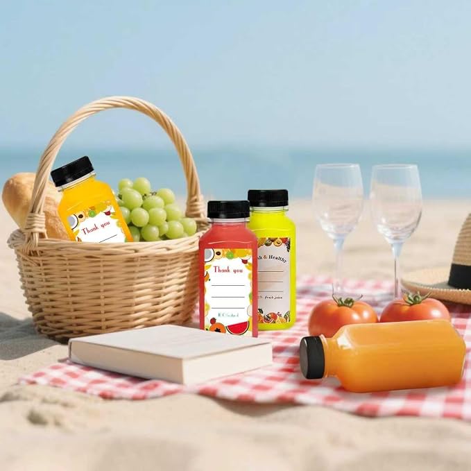 48pcs 8oz Juice bottle with caps,Plastic bottles with caps, Reusable Clear Bulk Beverage Containers for Juice, Milk and Other Beverages