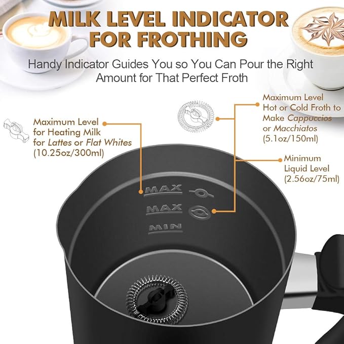 Milk Frother,CHINYA Electric Milk Frother Soft Foam Maker for Hot and Cold Milk Froth, Cappuccino, Coffee, Latte, Automatic Steamer,Stainless Steel Warmer, Double Wall, Non-Stick, Strix
