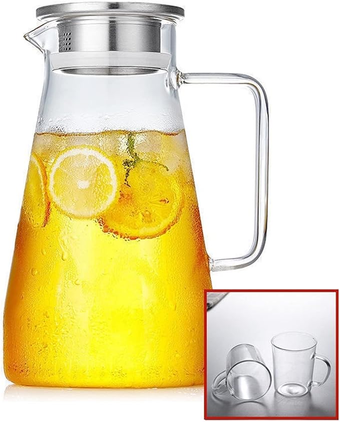 Pitcher 1.8L Glass Water Bottles Set in Transparent Pitcher Heat Resistant Lemonade Pitcher Explosion Proof Filter Carafe Teapot Water Jug