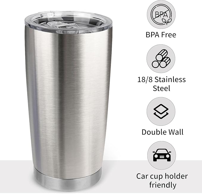 20oz Stainless Steel Tumbler with Lid, Travel Mug - Double Wall Vacuum Powder Coated Cup - Stainless steel, 1 Pack