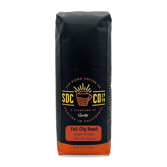 San Diego Coffee Full City Roast, Dark Roast, Whole Bean Coffee, 16-Ounce Bag Café en grano tostado