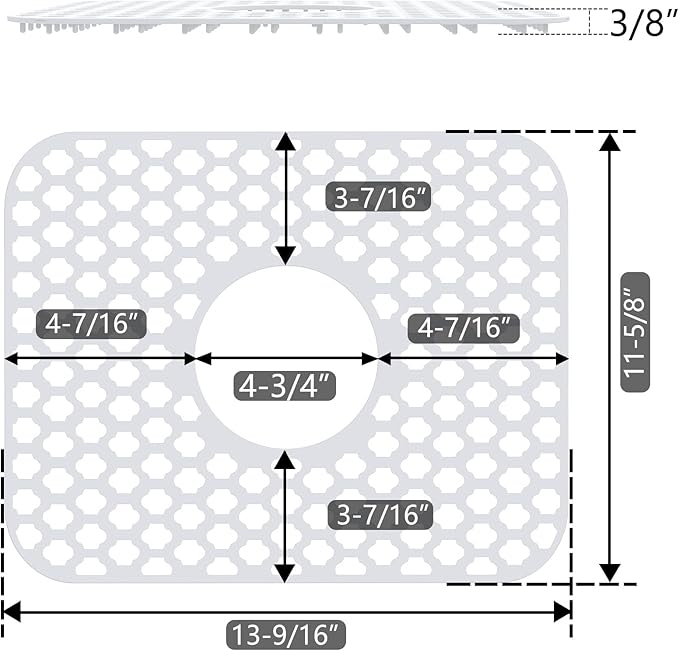 Silicone Sink Protector for Kitchen Bathroom Sink, 2 Pack 13.58"x 11.6" Heat-resistant Mat, Non-Slip and Durable Silicone Protectors, Center Drain (White)