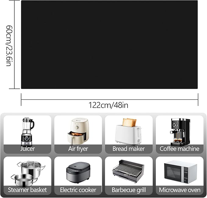 48" x 24" Heat Resistant Mat for Countertop Lanstics Silicone Baking Mat Non-Slip Silicone Mats Multipurpose Countertop Protector Mats Fire Resistant Mat Place Mat for Kitchen Counter (Black)