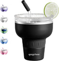 16 oz Cocktail Tumbler with Lid and Straw - Stainless Steel Insulated Margarita Tumbler - 320° Sippable Stemless Wine Cup for Party | Black