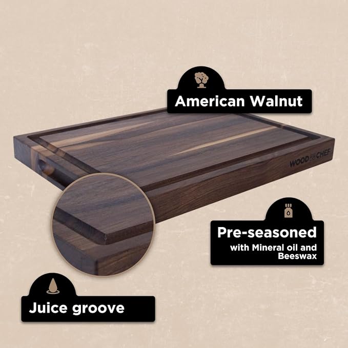 Large Cutting Board from American Walnut - A Butcher Block with Juice Groove for Easy Cutting of Meat and Juicy Veggies - Walnut Chopping Board - 20x16x1.5 inches