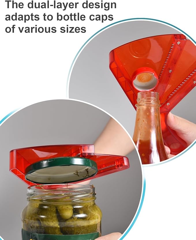 Jar Opener for Weak Hands, Dual-Layer Multifunctional Jar Opener Gripper, Bottle Openers for Seniors, Kitchen Gadgets, Non-Slip Jar Openers for Seniors, Arthritis, Lid Opener, Mothers Day Gifts (Red)