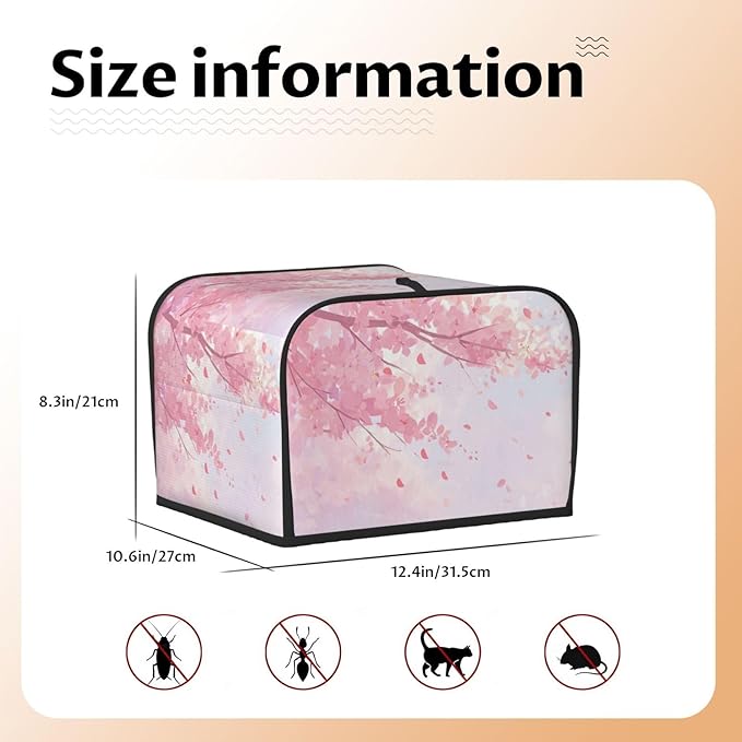 Toaster Cover 4 Slice Japanese Art Flower Cherry Blossom Kitchen Small Appliance Covers with Pockets Dust and Fingerprint Protection