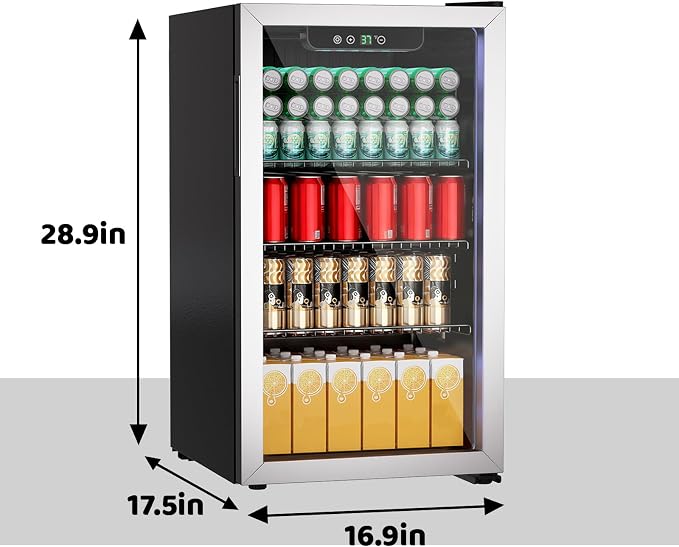 Compact 105 Can/3.0 Cu.Ft Mini Fridge For Soda, Beer Or Wine, Portable Small Beverage Refrigerator Cooler With Digital Display&Removable Shelves &Reversible Glass Door For Office, Dorm, Bar