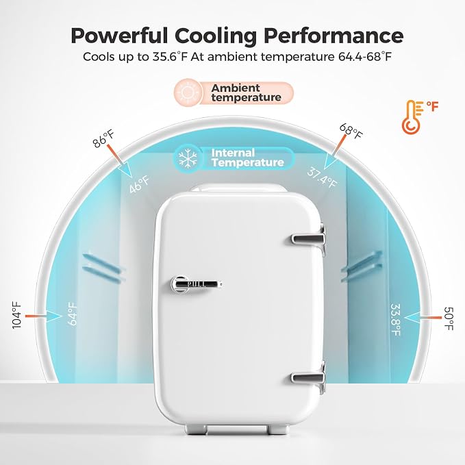 Mini Fridge for Bedroom - 4 Liter/6 Can Mini Makeup Fridge, 110V AC/ 12V DC Portable Thermoelectric Cooler&Warmer for Skincare, Drink, Cosmetic, Medicine, Small fridge for Bedroom, Office, Dorm, Car