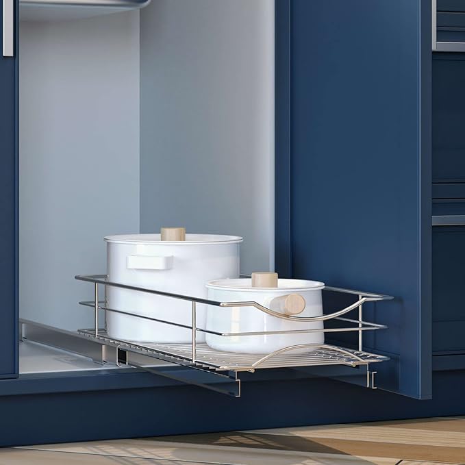 Home Zone Living Pull Out Kitchen Cabinet Organizer with Slide Out Drawer for Space Saving Storage, 11” W x 21” L