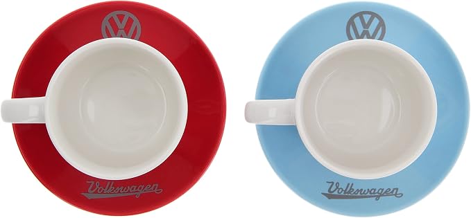 BRISA VW Collection - Volkswagen Espresso Cups Coffee-Tea-Cappuccino Set in T1 Bus Campervan Design (Bus Front/100ml/3.4 fl oz) (Set of 2 (red, blue))