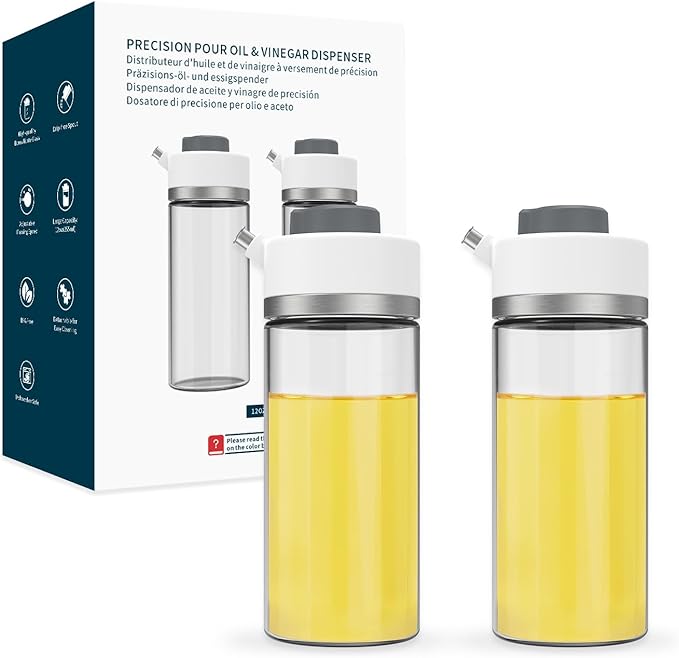 KITCHENDAO Precision Pour Glass Oil Dispenser and Glass Sugar Dispenser with Side Pour Spout