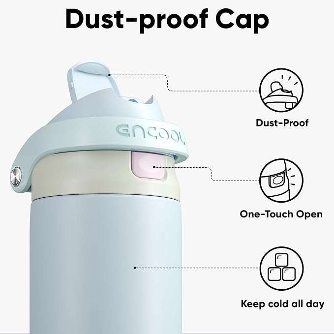 ENCOOL Leakproof Insulated Water Bottle with Straw Dual-Sip Water Bottle Bag-Safe Design for Work, Commute & Gym – Keeps Drinks Cold All Day, 32 oz, Powder Blue