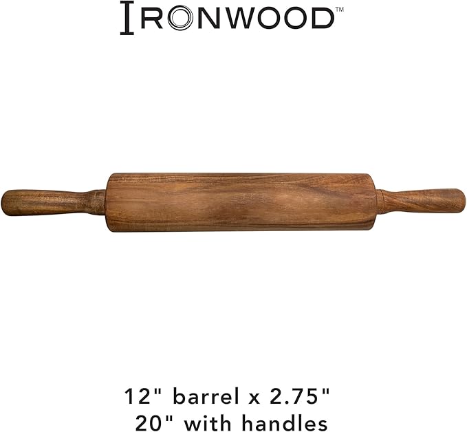 Ironwood Gourmet Acacia Wood Rolling Pine, 12" barrel x 2.75"