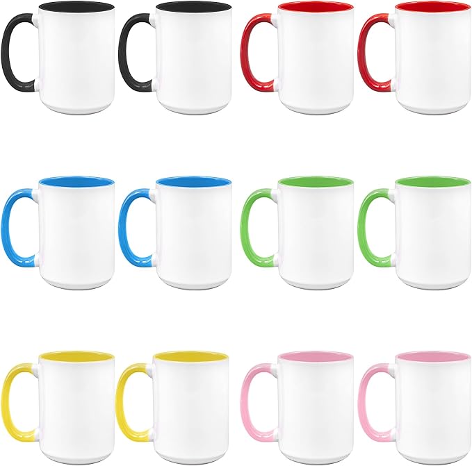 12 Pack Sublimation Mugs Blank,15oz Tazas Para Sublimacion,DIY Coated Ceramic Coffee Mug for Milk Tea Latte Hot Cocoa,Porcelain Sublimacion Cups with Box,Assorted Colors