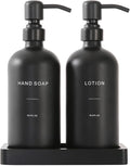 Prus Waso Black Soap Dispenser Bathroom Set, Soap and Lotion Dispenser Set with Stainless Steel Pump, Perfect for Bathroom Decor. (Black)