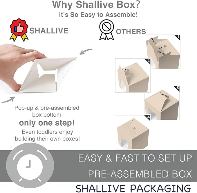 30 Pcs White Cupcake Boxes Individual Easy Assembly with Insert and Window, 3.5" x 3.5" x 3.5" Cupcake Holders