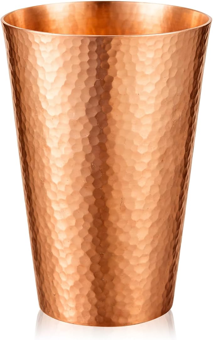 Willinglong 1 Pcs 100% Pure Copper Cup Tumblers 25 oz Handcrafted Hammered Copper Cups, Ayurvedic Health Benefits Drinking Vessel for Family Health Water, Cocktails, Iced Tea Glasses(Threaded)