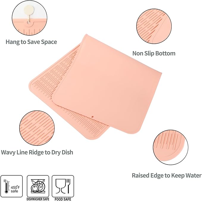 MicoYang Silicone Dish Drying Mat for Multiple Usage,Easy clean,Eco-friendly,Heat-resistant Silicone Mat for Kitchen Counter or Sink,Refrigerator or Drawer Liner Pink 5XL 36inches x 18inches