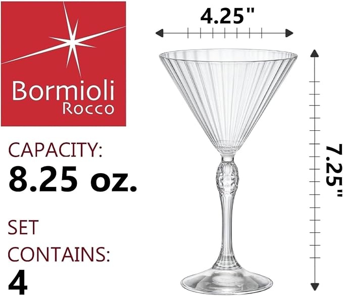 Bormioli Rocco America '20s 8.25 oz. Martini Glasses, Clear, Set of 4