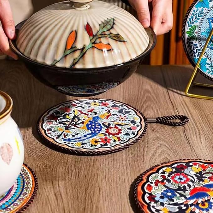 2 pcs Ceramic trivets, hot Dish mat, hot Pot Holder, Pot Holder, Heating Pads for Decorating tabletops and countertops, can be Hung, Kitchen Decor