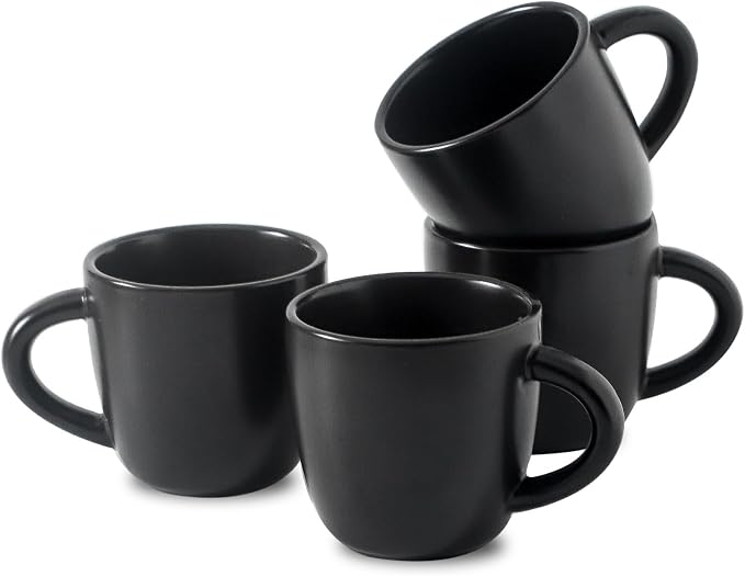 HASENSE 5 Ounce Espresso Cups Set of 4, Ceramic Stackable Mini Coffee Mugs with Handle for Demitasse, Cappuccino, Latte, Americano, Suit for Espresso Machine and Coffee Maker, Black