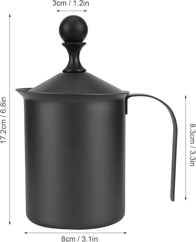 Milk Frother Cup 400cc, Compact Finely Foamed Milk Frother Pitcher, Easy to Clean Metal Cup for Frothing Various Milks, Comfortable Grip Design