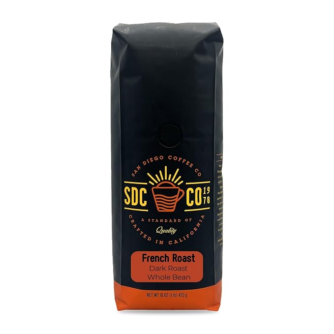 San Diego Coffee French Roast, Dark Roast, Whole Bean Coffee, 16-Ounce Bag Café en grano tostado