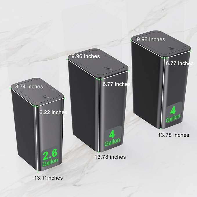 N. NETDOT 3 Pack (2 of 4 Gal & 1 of 2.6 Gal) Small Trash Can with Lid,Bathroom Garbage Can with Pop-Up Lid,Waste Basket for Bathroom,Kitchen,Bedroom,Powder Room,Craft Room,Office,College (Black)