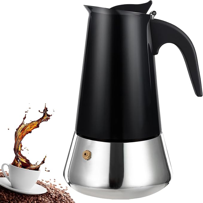 4 Cup Stovetop Espresso Maker Stainless Steel Moka Pot Stove Top Percolator Italian Coffee Makers Capable Mocha Greca Machine Cafe Classic Induction Cookers for Home and Camping 200ml 6.6oz