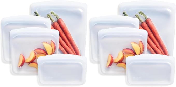Stasher Silicone Reusable Storage Bags,Reusable Freezer Bags,Microwave,Dishwasher,Oven Safe,Sous Vide,Premium Lunch Containers,Eco Friendly,Food Storage Bag,Snack-Bags,Clear,(Pack of 8)