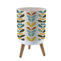 Trash Can with Lid Midcentury geometric retro Vintage brown mustard yellow teal colors Press Top Round Small Garbage Bin with Wooden Legs Waste Basket for Kitchen Bedroom Nursery 7L/1.8 Gallon