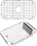 SANNO 26" L X 14" Sink Grid Protectors, Sink Protector Grid for Kitchen Sink Over The Sink Expandable Dish Drying Rack, Dish Drainer, Hold Up Dishes, Utensils Organization, Stainless Steel