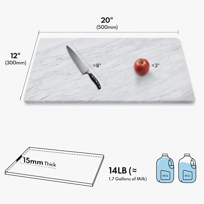 Lovdeco Large Marble Cutting Board 12"x20", 100% Natural Marble, Heavy Duty, Volakas White, Polished Surface for Pastry, Cheese, Serving & Kitchen Countertop – White with Brown Veining