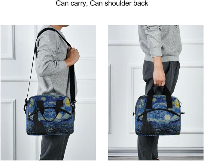 Van Gogh Starry Night Art Lunch Bag for Boys Girls,Reusable Lunch Bags Lunch Box Container with Detachable Shoulder Strap,Insulated Lunch Coolers for School Work