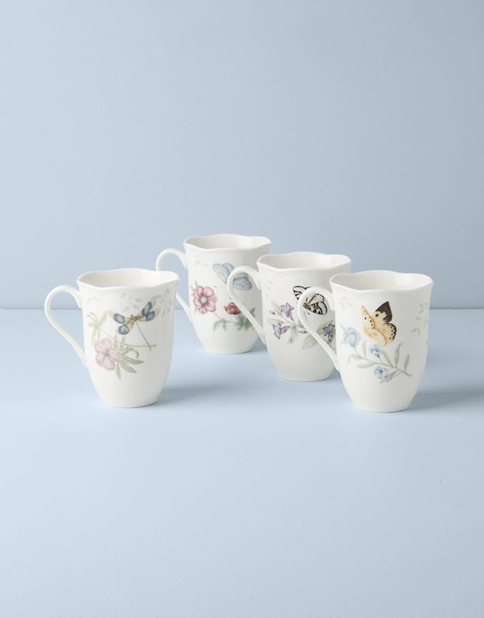 Lenox Butterfly Meadow Dinnerware Collection, Porcelain Dinnerware & Serveware, Mug Set, 4-Piece