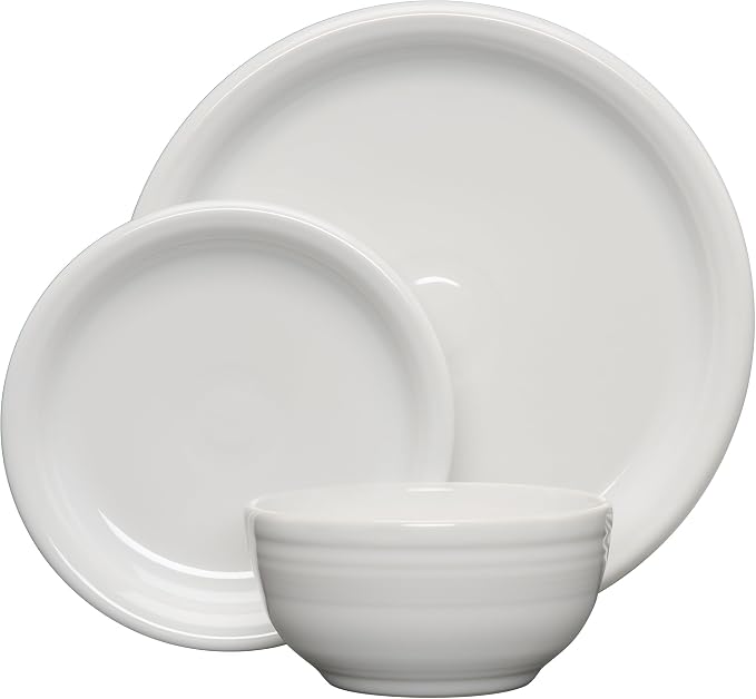 Fiesta® Bistro Coupe 3-Piece Dinnerware Set – Durable Ceramic, Lead-Safe, Dishwasher/Microwave/Oven Safe – Made in USA Dinnerware - White