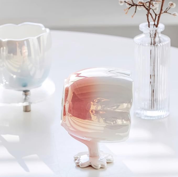 Pearl Ceramic Coffee Mug for Tea Latte Milk Cute Love Shape Cup for Home Office Women Gift 6.5 oz (cherry pink, 350 ml)