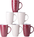 AmorArc Large Coffee Mugs Set of 6, 20oz Ceramic Tall Coffee Mugs Set with Textured Geometric Patterns for Coffee/Tea/Beer/Hot Cocoa, Dishwasher & Microwave Safe, Beige&Burgundy