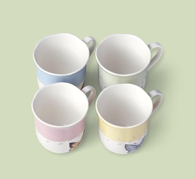 Lenox Coffee Mug Set, Butterfly Meadow Colors 4-Piece Mug Set, Service for 4, White Porcelain Mugs, 10 Oz Capacity, Microwave & Dishwasher Safe, Ceramic Mugs, Coffee Cups, Tea Cup (Assorted, 4 Piece)